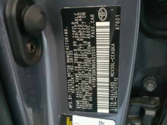 4T1BF30K96U622555 - 2006 TOYOTA CAMRY LE GRAY photo 10