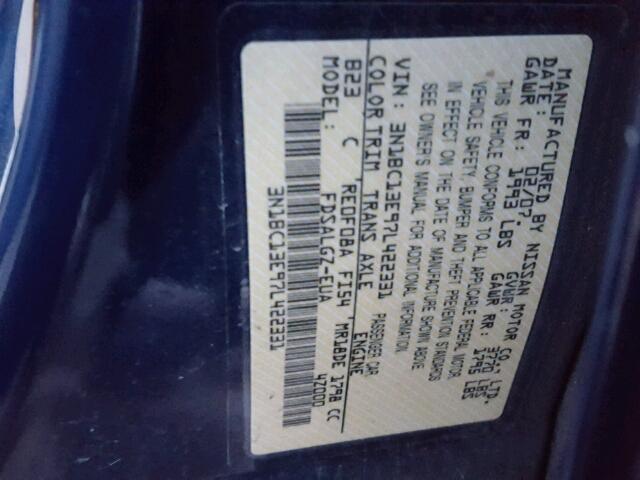 3N1BC13E97L422331 - 2007 NISSAN VERSA S BLUE photo 10