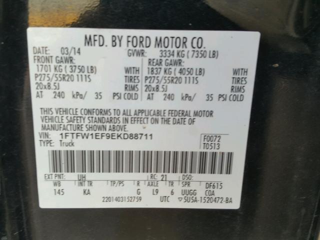 1FTFW1EF9EKD88711 - 2014 FORD F150 SUPER BLACK photo 10