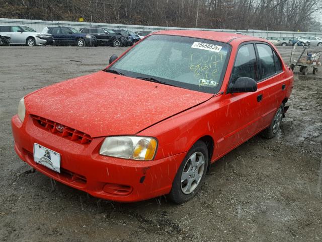 KMHCG45C72U393148 - 2002 HYUNDAI ACCENT GL RED photo 2