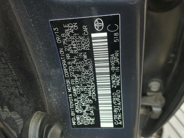 JTDKN3DP5D3048651 - 2013 TOYOTA PRIUS PLUG CHARCOAL photo 10