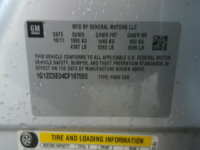 1G1ZC5E04CF187550 - 2012 CHEVROLET MALIBU 1LT 银色 照片 10