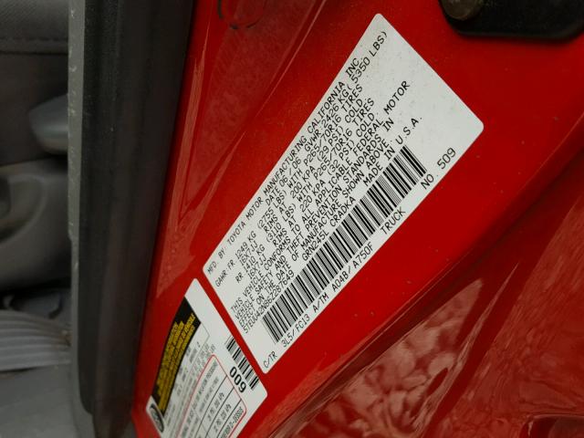 5TEUU42N86Z287649 - 2006 TOYOTA TACOMA ACC RED photo 10