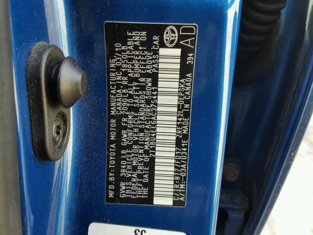 2T1BU4EE6AC375441 - 2010 TOYOTA COROLLA BA BLUE photo 10