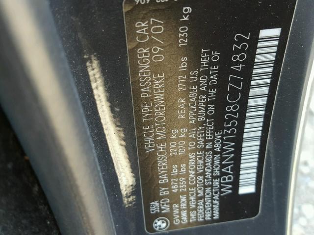 WBANW13528CZ74832 - 2008 BMW 535 I GRAY photo 10