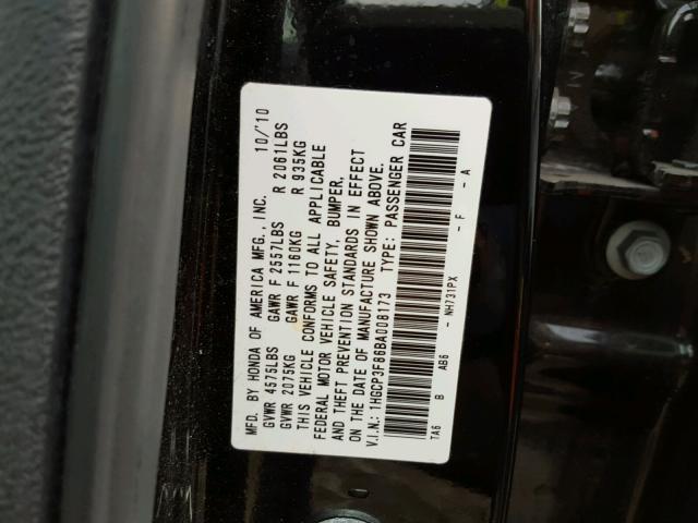 1HGCP3F86BA008173 - 2011 HONDA ACCORD EXL BLACK photo 10