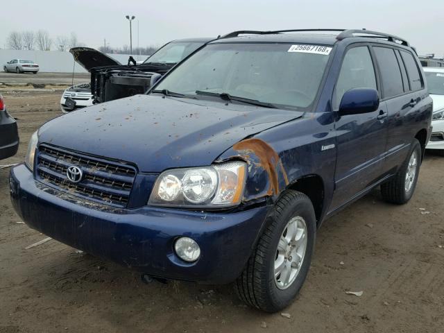 JTEHF21A220064141 - 2002 TOYOTA HIGHLANDER BLUE photo 2