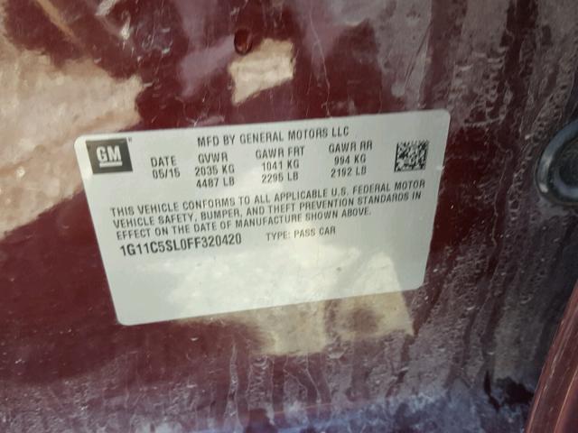 1G11C5SL0FF320420 - 2015 CHEVROLET MALIBU 1LT 勃艮第红 照片 10