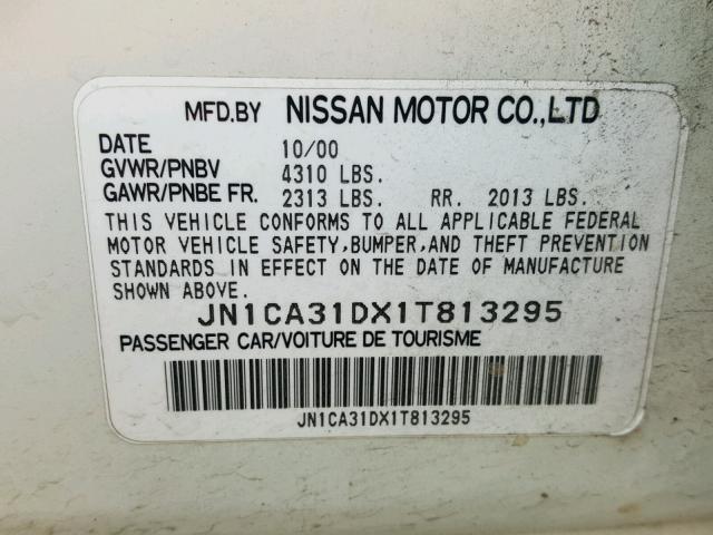 JN1CA31DX1T813295 - 2001 NISSAN MAXIMA GXE WHITE photo 10