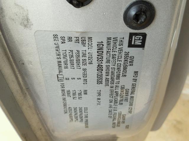 1GNDV33148D135535 - 2008 CHEVROLET UPLANDER L 银色 照片 10