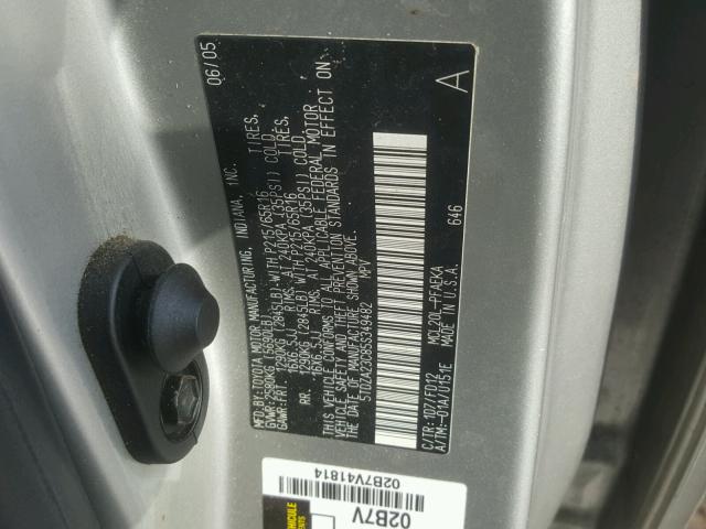 5TDZA23C85S349482 - 2005 TOYOTA SIENNA CE GRAY photo 10