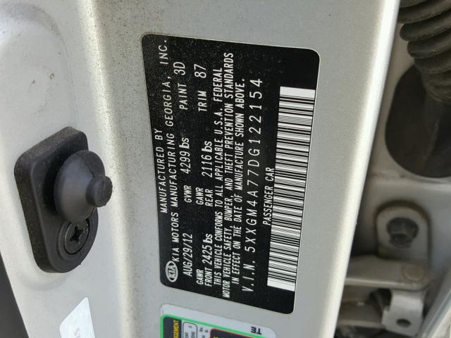 5XXGM4A77DG122154 - 2013 KIA OPTIMA LX SILVER photo 10