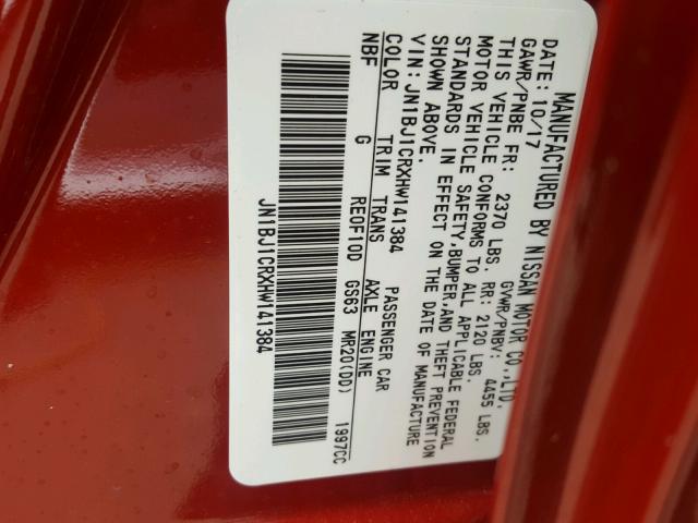 JN1BJ1CRXHW141384 - 2017 NISSAN ROGUE SPOR RED photo 10