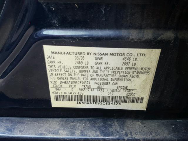 1N4BA41E95C854374 - 2005 NISSAN MAXIMA SE BLUE photo 10