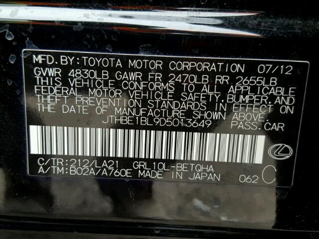 JTHBE1BL9D5013649 - 2013 LEXUS GS 350 BLACK photo 10