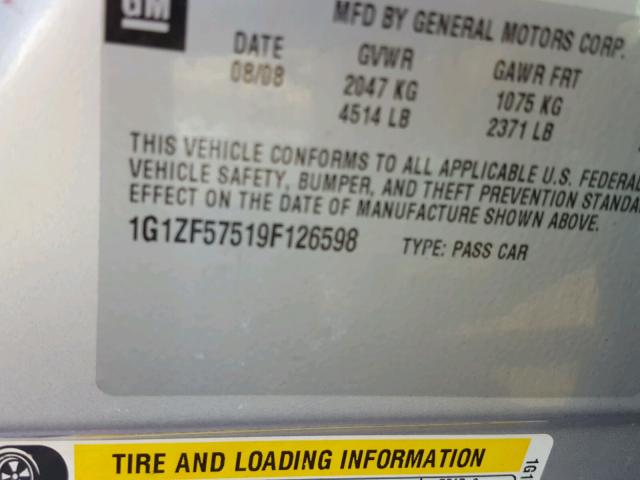 1G1ZF57519F126598 - 2009 CHEVROLET MALIBU HYB SILVER photo 10