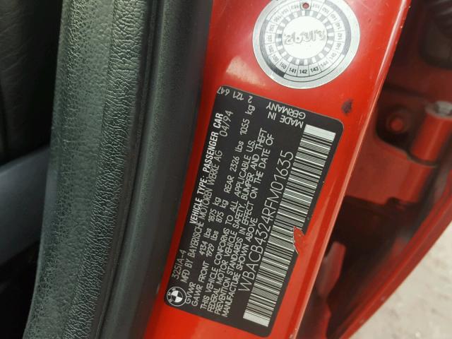 WBACB4324RFM01635 - 1994 BMW 325 I AUTO RED photo 10