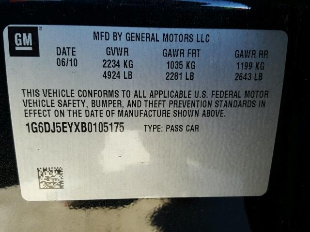 1G6DJ5EYXB0105175 - 2011 CADILLAC CTS PERFOR Schwarz Foto 10