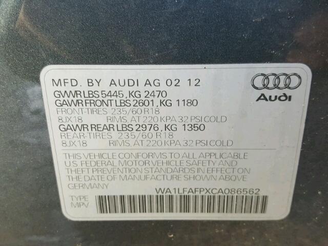 WA1LFAFPXCA086562 - 2012 AUDI Q5 PREMIUM CHARCOAL photo 10