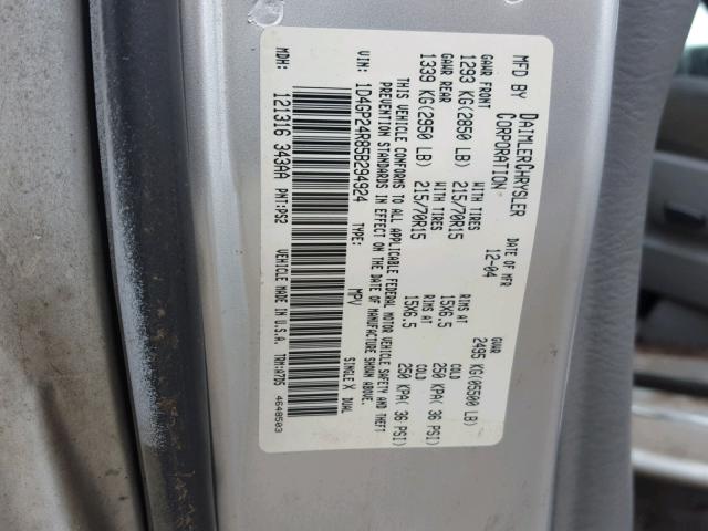 1D4GP24R85B294924 - 2005 DODGE GRAND CARA SILVER photo 10