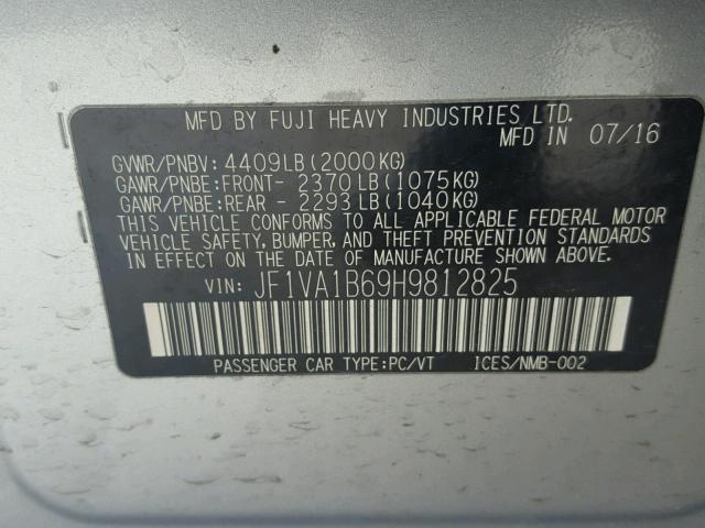 JF1VA1B69H9812825 - 2017 SUBARU WRX SILVER photo 10