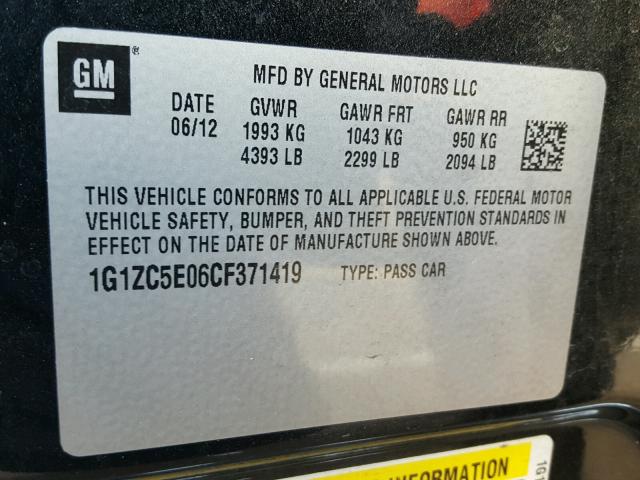 1G1ZC5E06CF371419 - 2012 CHEVROLET MALIBU 1LT 灰色 照片 10