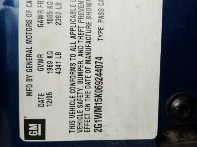 2G1WM15K069244074 - 2006 CHEVROLET MONTE CARL 蓝色 照片 10