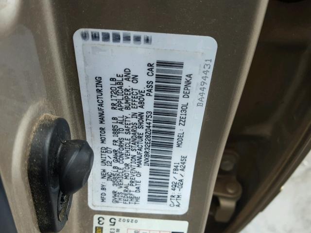 1NXBR32E28Z044753 - 2008 TOYOTA COROLLA CE GOLD photo 10