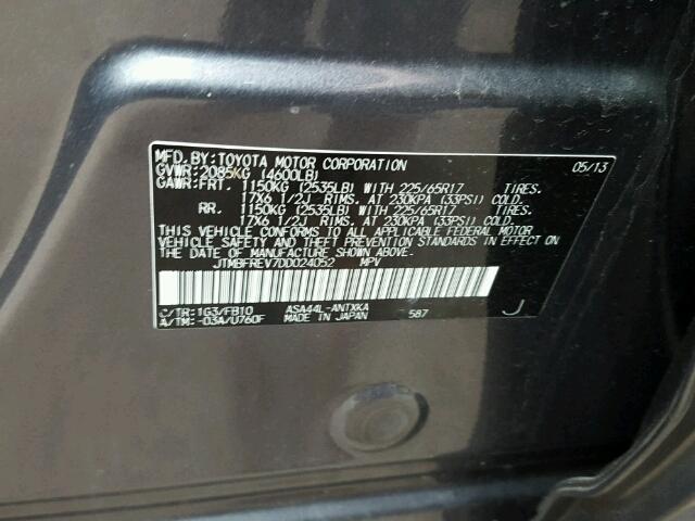 JTMBFREV7DD024052 - 2013 TOYOTA RAV4 LE GRAY photo 10