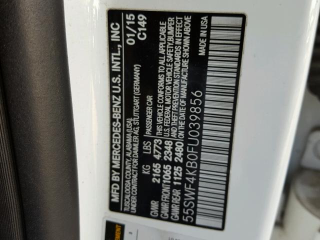 55SWF4KB0FU039856 - 2015 MERCEDES-BENZ C 300 4MAT WHITE photo 10