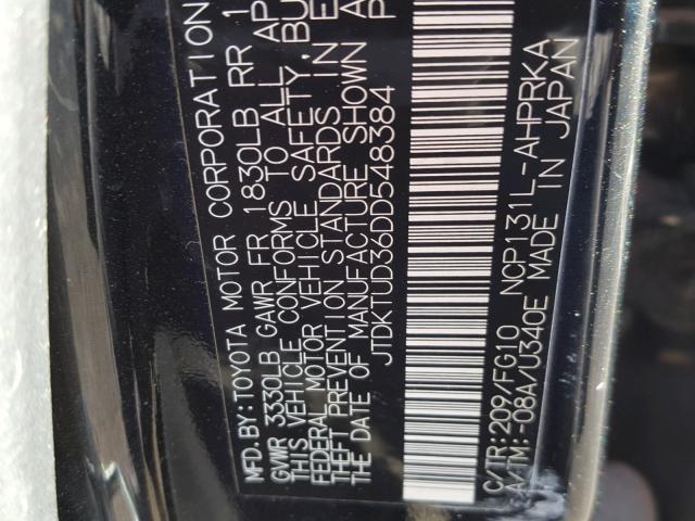 JTDKTUD36DD548384 - 2013 TOYOTA YARIS BLACK photo 10