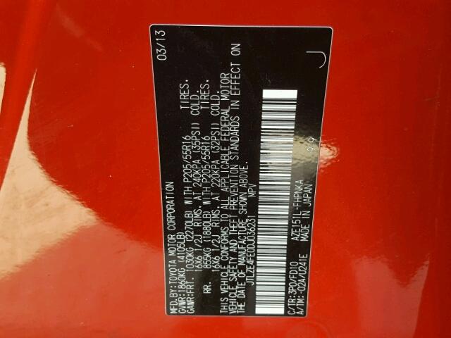 JTLZE4FE0DJ036231 - 2013 TOYOTA SCION XB RED photo 10