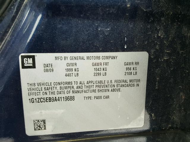 1G1ZC5EB9A4119688 - 2010 CHEVROLET MALIBU 1LT 蓝色 照片 10