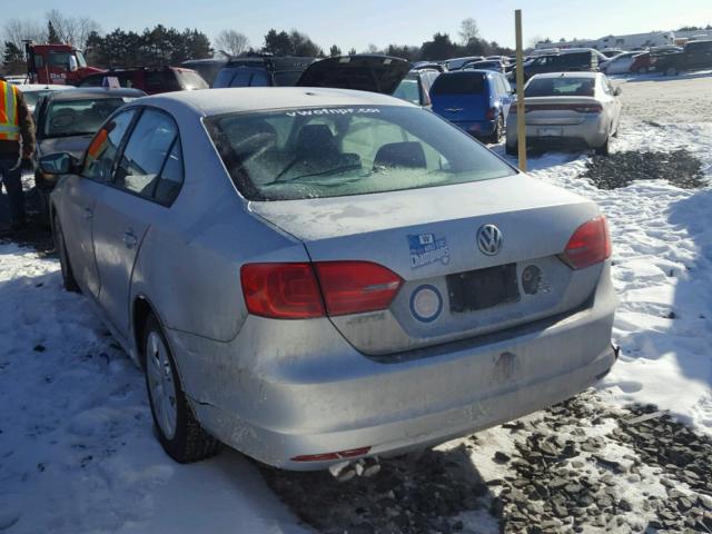 3VW2K7AJ6CM335801 - 2012 VOLKSWAGEN JETTA BASE GRAY photo 3