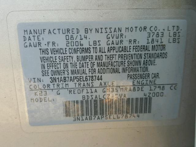 3N1AB7AP5EL678744 - 2014 NISSAN SENTRA S SILVER photo 10