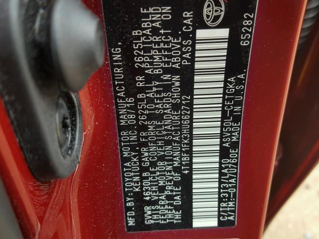 4T1BF1FK3HU662712 - 2017 TOYOTA CAMRY LE RED photo 10