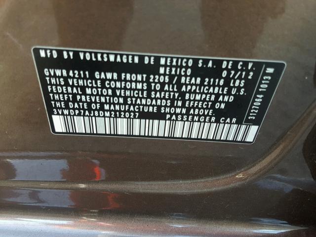 3VWDP7AJ8DM212027 - 2013 VOLKSWAGEN JETTA SE BROWN photo 10
