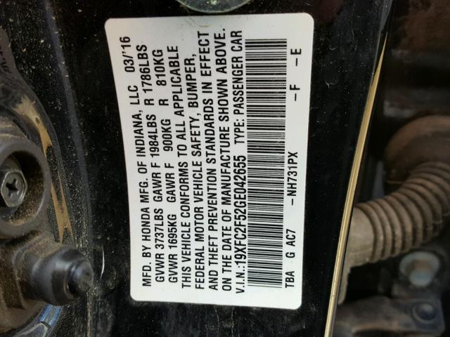 19XFC2F52GE042655 - 2016 HONDA CIVIC LX BLACK photo 10