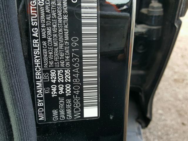 WDBRF40J84A637190 - 2004 MERCEDES-BENZ C 230K SPO BLACK photo 10