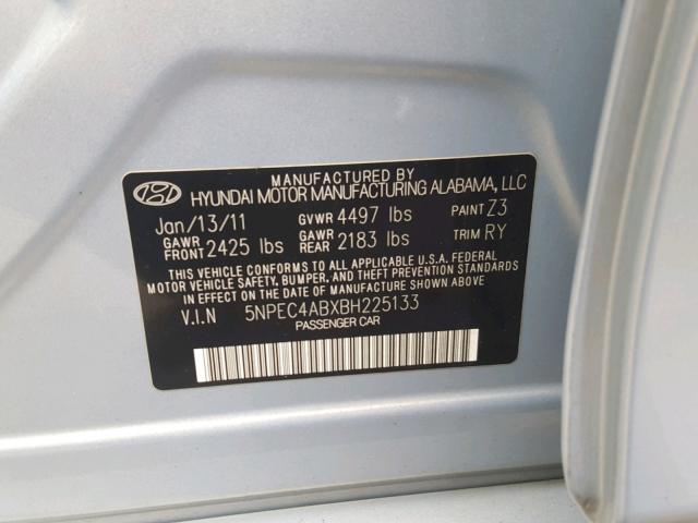 5NPEC4ABXBH225133 - 2011 HYUNDAI SONATA SE BLUE photo 10