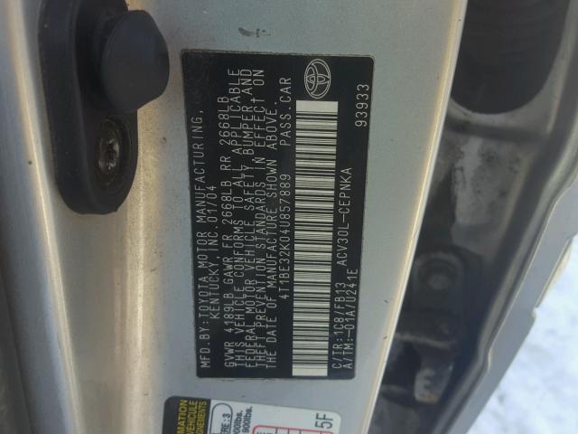 4T1BE32K04U857889 - 2004 TOYOTA CAMRY LE SILVER photo 10