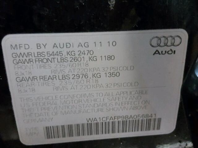 WA1CFAFP9BA056841 - 2011 AUDI Q5 PREMIUM BLACK photo 10