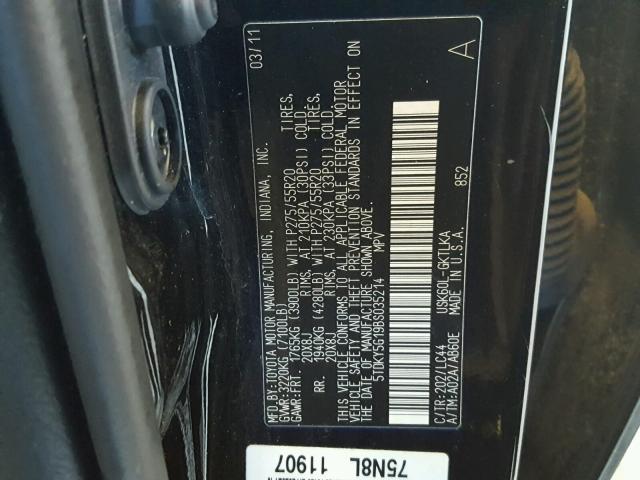 5TDKY5G19BS035214 - 2011 TOYOTA SEQUOIA LI BLACK photo 10