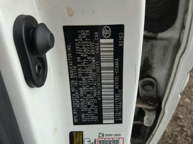 4T1BE32K36U730511 - 2006 TOYOTA CAMRY LE WHITE photo 10