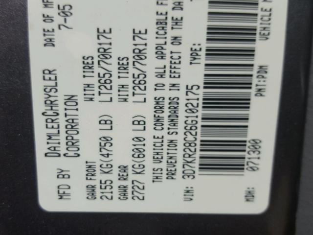 3D7KR28C26G102175 - 2006 DODGE RAM 2500 S Grafit foto 10