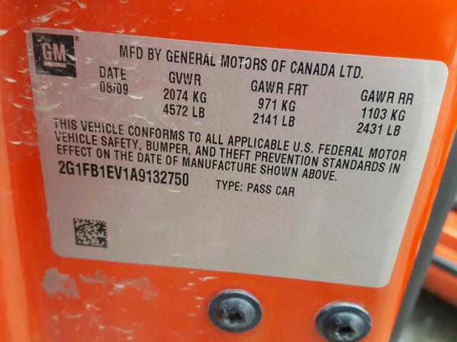 2G1FB1EV1A9132750 - 2010 CHEVROLET CAMARO LT ORANGE photo 10