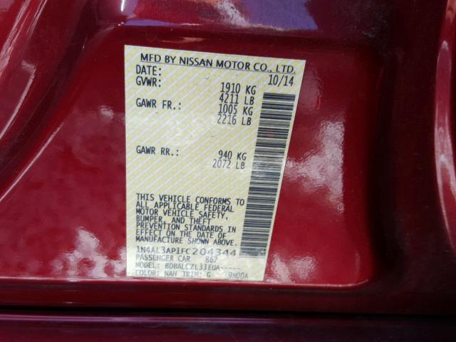 1N4AL3AP1FC204344 - 2015 NISSAN ALTIMA 2.5 BURGUNDY photo 10