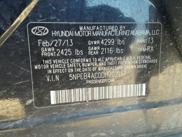 5NPEB4AC0DH702117 - 2013 HYUNDAI SONATA GLS BLUE photo 10