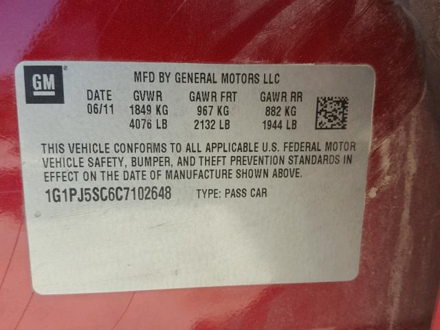 1G1PJ5SC6C7102648 - 2012 CHEVROLET CRUZE ECO RED photo 10