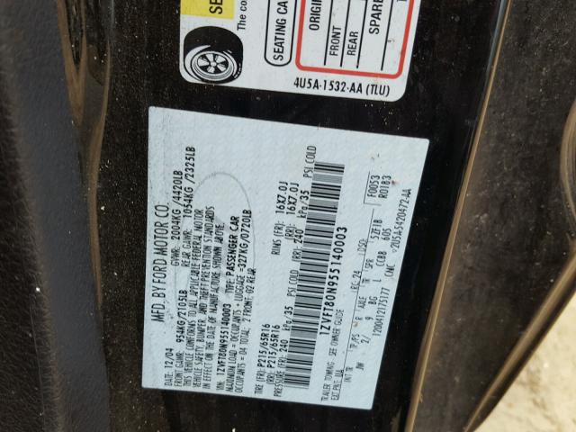 1ZVFT80N955140003 - 2005 FORD MUSTANG BLACK photo 10